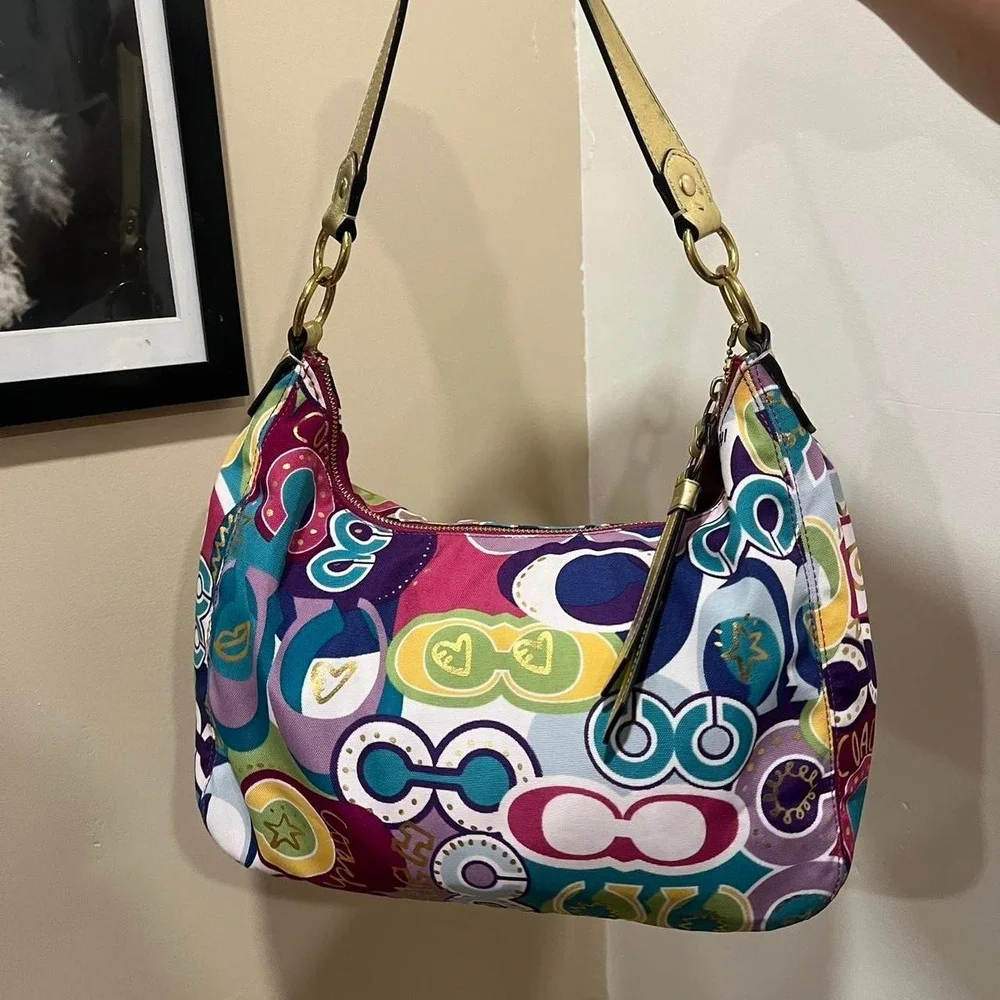 y2k 2000s Coach Poppy Signature C Monogram Graffiti Print Shoulder Bag / Handbag